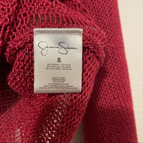 Jessica Simpson Sweater Top Bell Sleeve Crop Size Small Maroon crochet boho chic - Picture 8 of 8